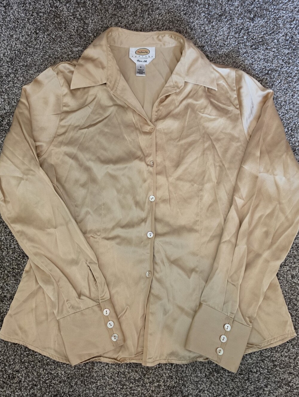 Talbots Petites Womans Pure Silk Champagne Button Down Blouse